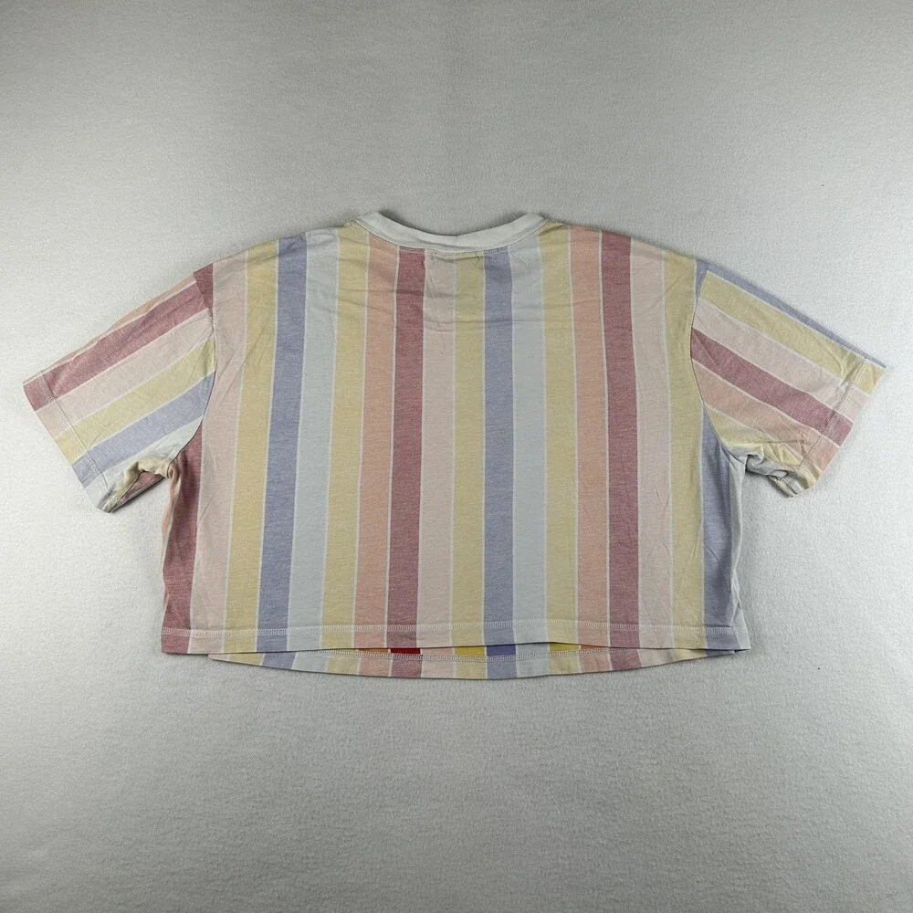 Nike Shirt Womens 1X Pastel Rainbow Stripe Cropped Logo Tee T-Shirt Crew Neck